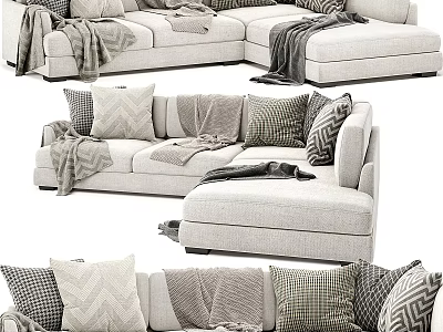 Stylish Sectional Sofa Design With Plush Cushions Decorative Pillows And Cozy Blankets 3d model