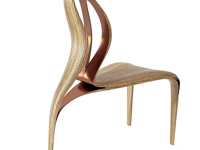 Modern Design Wooden Dining Chair With Curved Metal Accents And Elegant Shape 3d model