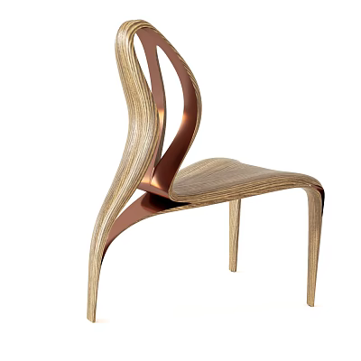 Modern Design Wooden Dining Chair With Curved Metal Accents And Elegant Shape 3d model