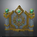 Ornate Archway Decoration with Golden Frame Diamond Gem Side Pillars and Spherical Green Gem Tops