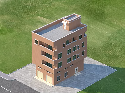 Brown Exterior Multi Storey Detached Villa With Windows Roof And Green Lawn 3d model