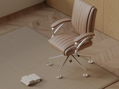 Light Brown Massage Chair With Silver Metal Arms Wheels Rug Near Open Book Wooden Floor 3d model