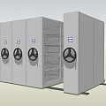 Modern Gray Two Piece Bookcase With Multi Doors Black Round Handles And Blue Strips