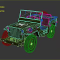 Vintage Green Military Jeep with Open Top White Logo and Large Off Road Tires