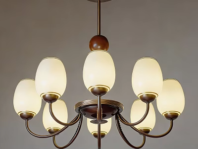 Vintage Chandelier With Multiple Frosted Glass Shades And Brass Frame Accents 3d model