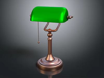 Vintage Green Table Lamp With Brass Base Metal Stand And Chain Switch 3d model