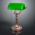 Vintage Green Table Lamp With Brass Base Metal Stand And Chain Switch