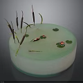 Vibrant Aquatic Plants Growing in Circular Green Container With Red Accents