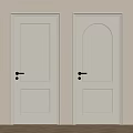 Two White Interior Doors With Rectangular Panel Arched Top And Golden Handles 3d model