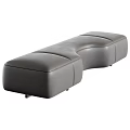 Light Beige Fabric And Dark Gray Leather Curved Modular Stools For Home Decor