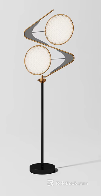Modern Floor Lamp With Circular White Shade Black Pole And Gold Metal Details 3d model 