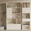 Modern White Bookshelf With Multiple Compartments Books Decorative Clock And Potted Plant