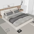 Double Bed With Wooden Headboard Gray Black Bedding In Modern Minimalist Bedroom