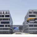 Modern Commercial Street With Multi Storey Glass Facade Buildings And Pedestrians On Walking Path