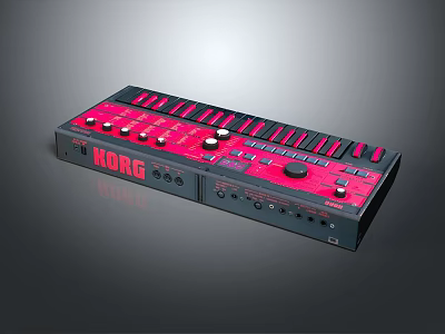 KORG Music Instrument Red Black Panel With Knobs Sliders And Buttons 3d model