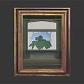 Stylish Wooden Display Cabinet Furniture with Green Decorative Element and Display Space