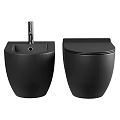 Modern Black Wall Mounted Toilet With Matching Sink In Bathroom Design