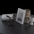 Modern Decorative Ornament Set for Home Decor with Cat Figurine Books Vases on Black Table