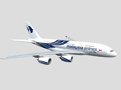Malaysia Airlines Passenger Plane With White And Blue Livery And Company Logo 3d model