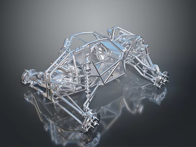 Transparent Car Frame Structure With Metal Framework And Reflective Design Elements 3d model
