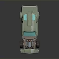 Light Green Vintage Modified Car With Exposed Engine White Stripes And Large Wheels