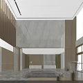 Modern Hotel Lobby Interior With Comfortable Seating Coffee Table Bookshelves And Floor To Ceiling Windows
