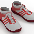Gray And Red Casual Sports Shoes With White Laces And Red Stripes