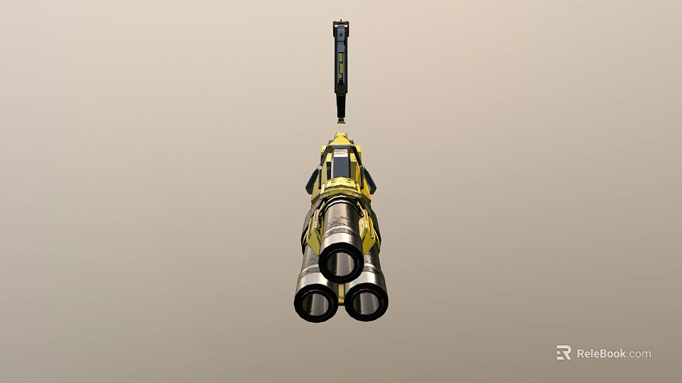 Futuristic Dual Barrel Weapon with Yellow Silver Design and Detailed Top Mounted Part 3d model 