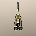 Futuristic Dual Barrel Weapon with Yellow Silver Design and Detailed Top Mounted Part