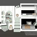 Soft Toned Kids Room Interior Design With Bunk Bed Study Desk Stuffed Toys And Moon Decor