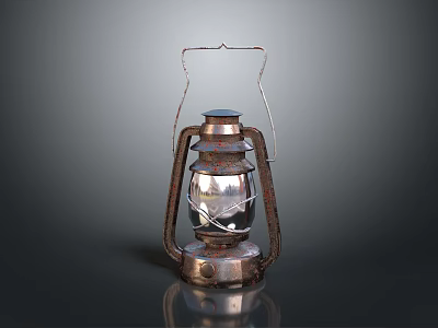 Vintage Kerosene Lamp With Rustic Metal Frame And Glass Shade As Household Living Supply 3d model