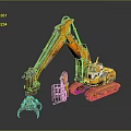 Orange Crawler Excavator Game Movie Character With Mechanical Arm And Cab