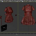 Red And White Maid Costume With Golden Belt Lace Trim And Accessories