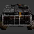 Vintage Black Muscle Car With Rustic Metal Frame Yellow Racing Stripes And Front Protective Grille