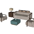 Modern Sofa and Coffee Table Set with Accent Chairs Side Table and Lamp 3d model