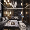 Modern KTV Interior Design With Marble Bar Sofa And Chandeliers 3d model