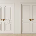 White Double Doors With Carved Patterns Simple Design And Gold Handles 3d model