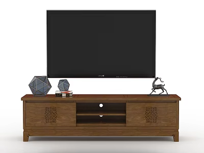 Elegant Wooden TV Stand With Carved Details TV Geometric Decor Books And Sculpture 3d model