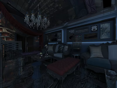 Vintage Bar Interior With Chandelier Cozy Seating And Framed Artworks 3d model