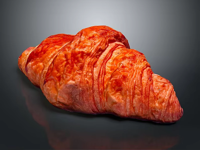 Freshly Baked Flaky Croissant With Golden Buttery Layers On Dark Background 3d model