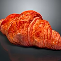 Freshly Baked Flaky Croissant With Golden Buttery Layers On Dark Background