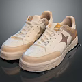 White And Beige Casual Sneakers With Star Pattern On Upper And Platform Sole