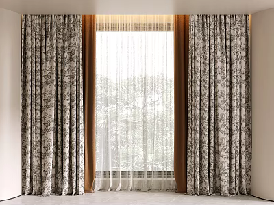 Patterned Curtains With Sheer Layer For Modern Room Window Green View 3d model