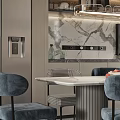 Modern Dining and Living Room Interior Featuring Marble Wall TV And Dining Table Chairs