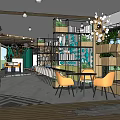 Elegant Cafe Interior Design With Crystal Chandelier Wooden Ceiling And Comfortable Seating