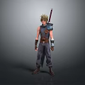 Spiky Blonde Haired Warrior Character With Large Sword Sleeveless Top And Loose Pants