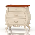 Classic White Bedside Table With Carved Details Brown Top And Golden Handles