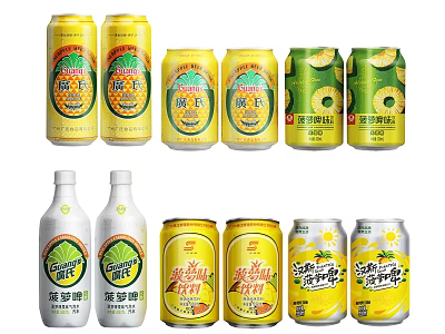 Assorted Beverage Bottles and Cans with Pineapple Beer Banana Milk and Juice Drinks 3d model