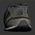 Fashionable Casual Sneakers Featuring Green Stripes Gray Upper Red Accents And White Sole