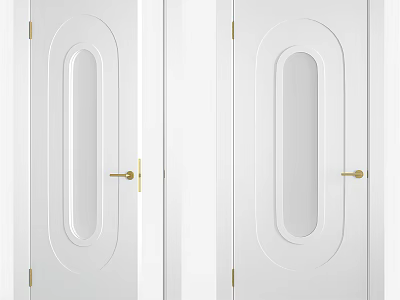White Swing Door Design With Oval Glass Window And Gold Handle 3d model